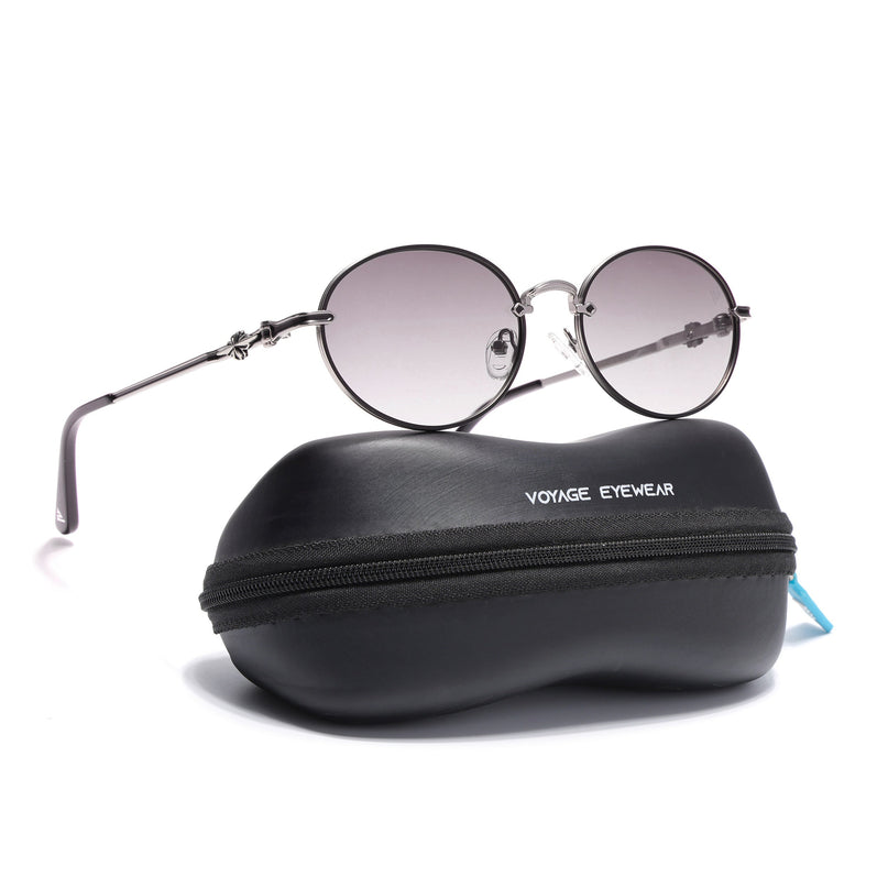 Oval Polarized Sunglasses for Men & Women (Brown & Clear Lens | Silver Frame - SLPMG7230)