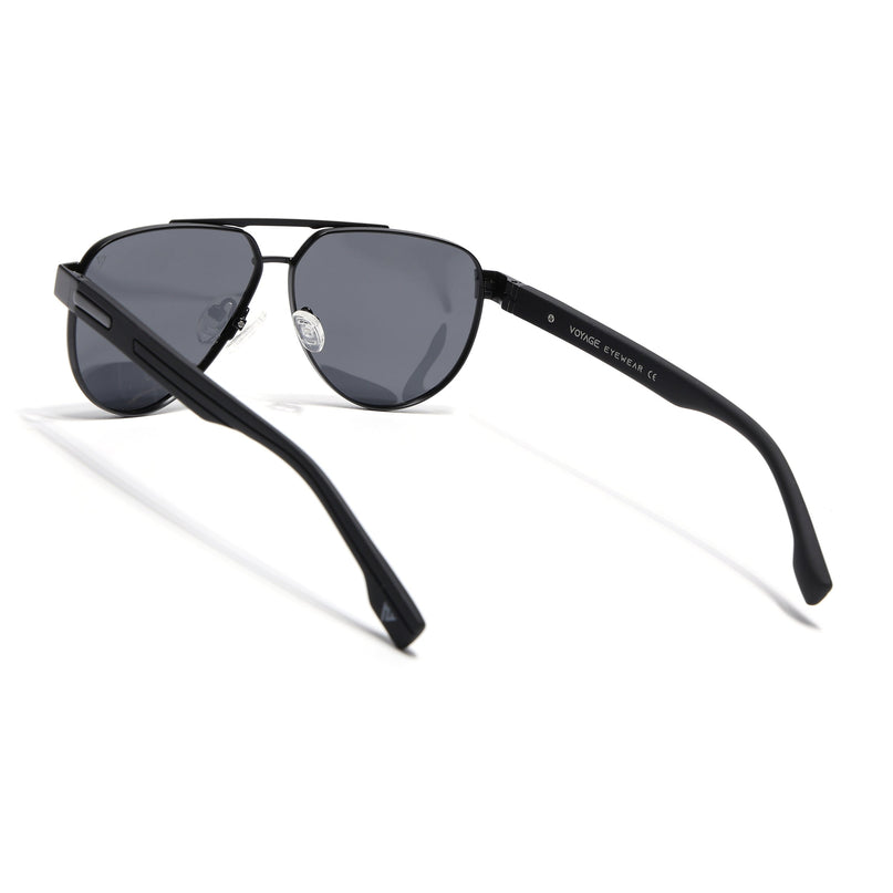 Aviator Polarized Sunglasses for Men & Women (Black Lens | Black Frame - SLPMG7224)
