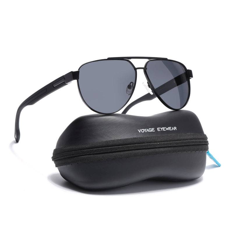 Aviator Polarized Sunglasses for Men & Women (Black Lens | Black Frame - SLPMG7224)