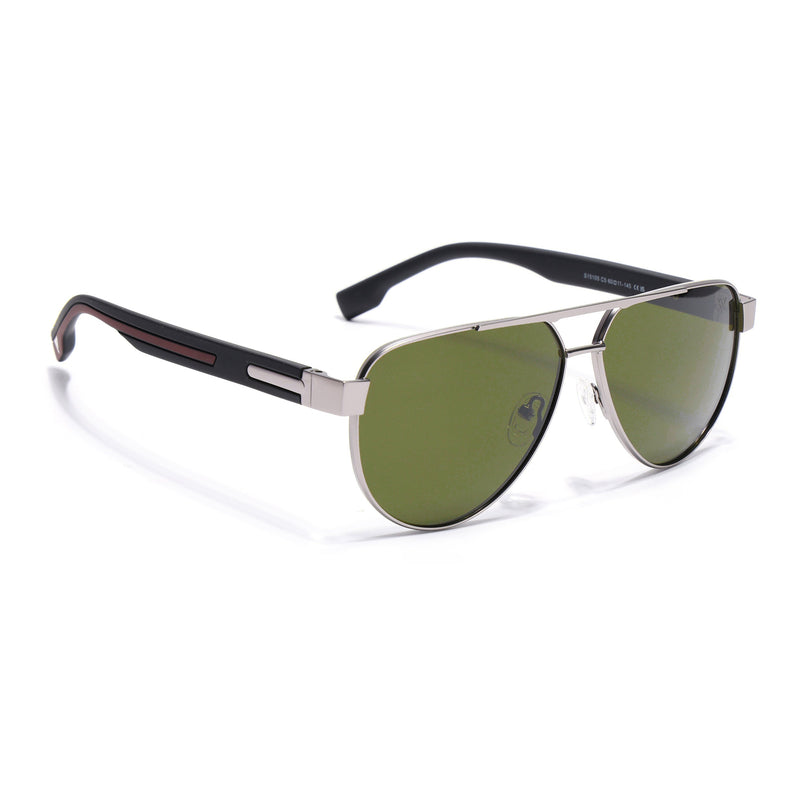 Aviator Polarized Sunglasses for Men & Women (Green Lens | Silver Frame - SLPMG7225)