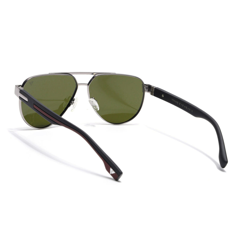 Aviator Polarized Sunglasses for Men & Women (Green Lens | Silver Frame - SLPMG7225)