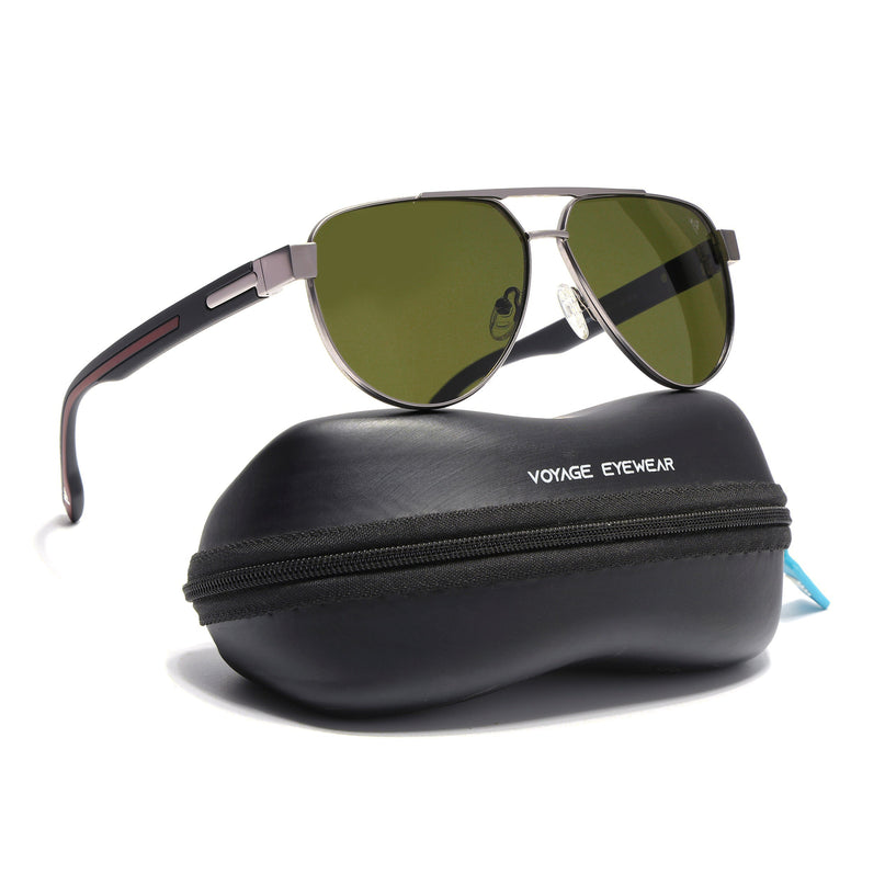 Aviator Polarized Sunglasses for Men & Women (Green Lens | Silver Frame - SLPMG7225)