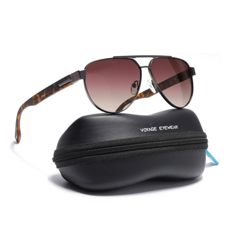 Aviator Polarized Sunglasses for Men & Women (Brown & Clear Lens | Grey Frame - SLPMG7226)