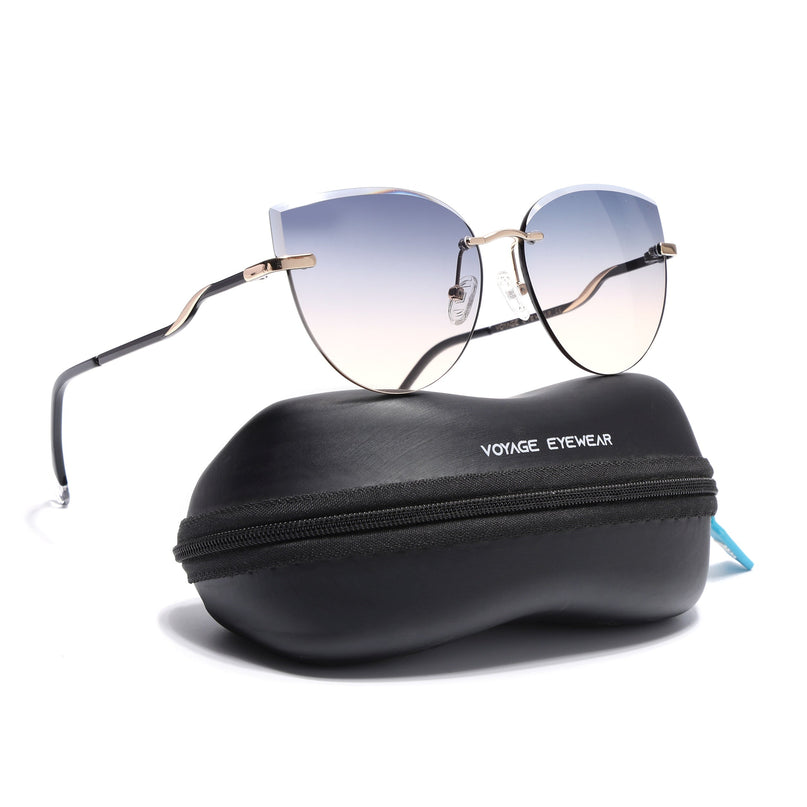 Cateye Sunglasses for Women (Grey & Brown Lens | Golden Frame - SLMG7223)