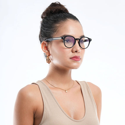HEXXA Shine Black Round Eyeglasses for Men & Women (S9011CL476-C1)