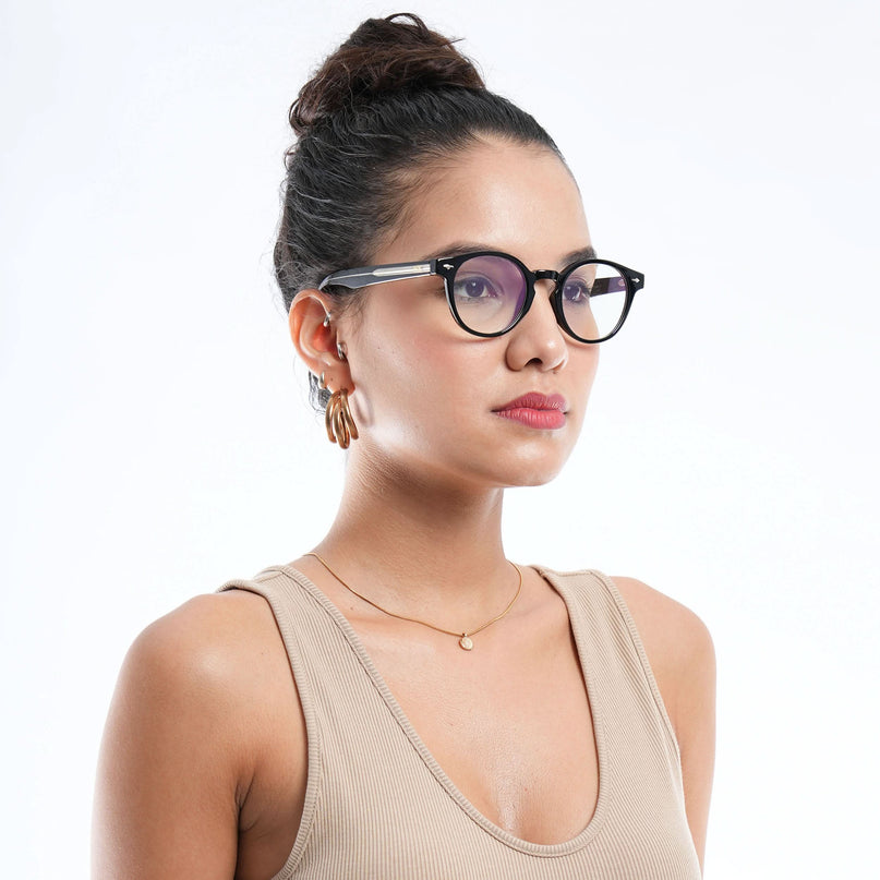 HEXXA Shine Black Round Eyeglasses for Men & Women (S9011CL476-C1)