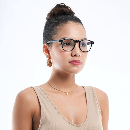 HEXXA Black & Transparent Square Eyeglasses for Men & Women (S9016CL493-C2)