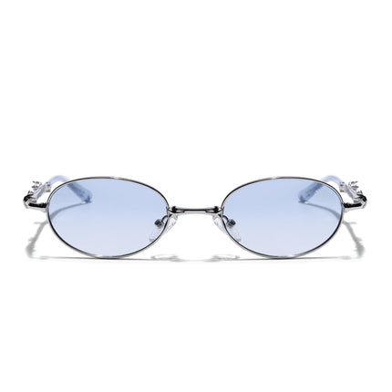 Oval Sunglasses for Men & Women (Light Blue Lens | Silver Frame - SLMG7776)