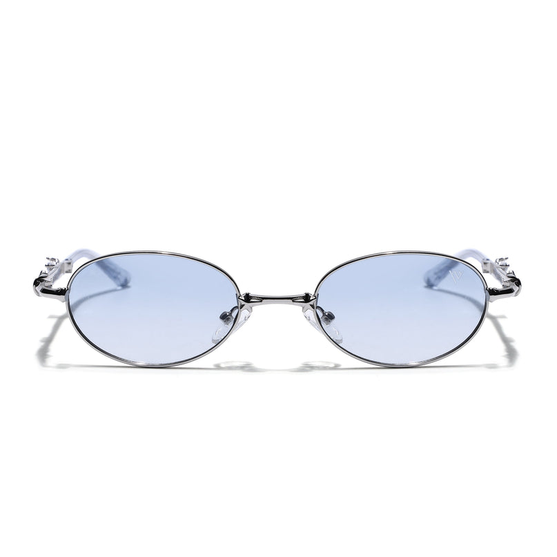 Oval Sunglasses for Men & Women (Light Blue Lens | Silver Frame - SLMG7776)
