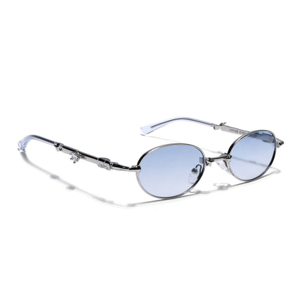 Oval Sunglasses for Men & Women (Light Blue Lens | Silver Frame - SLMG7776)
