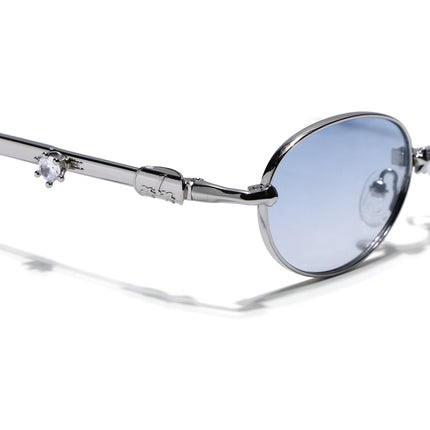Oval Sunglasses for Men & Women (Light Blue Lens | Silver Frame - SLMG7776)