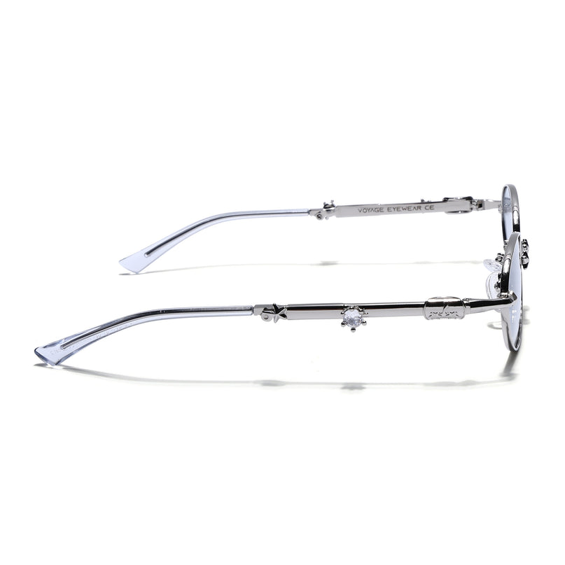 Oval Sunglasses for Men & Women (Light Blue Lens | Silver Frame - SLMG7776)