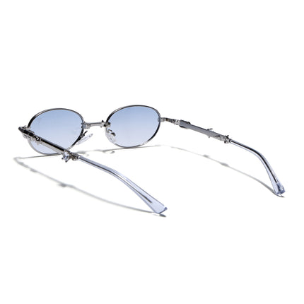 Oval Sunglasses for Men & Women (Light Blue Lens | Silver Frame - SLMG7776)