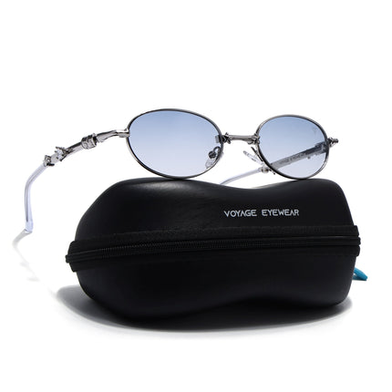 Oval Sunglasses for Men & Women (Light Blue Lens | Silver Frame - SLMG7776)