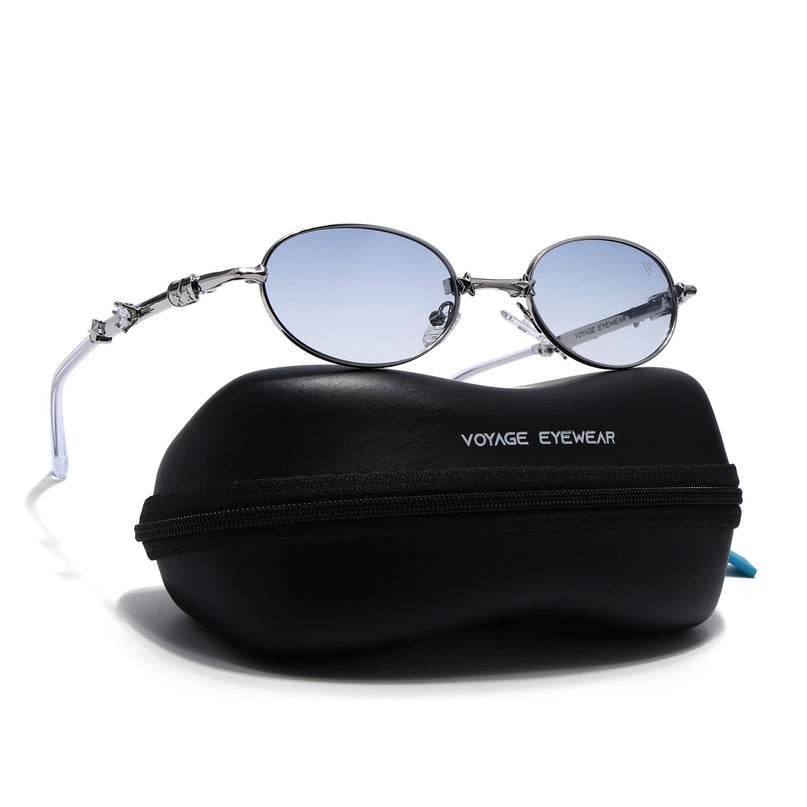 Oval Sunglasses for Men & Women (Light Blue Lens | Silver Frame - SLMG7776)