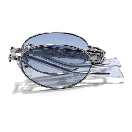 Oval Sunglasses for Men & Women (Light Blue Lens | Silver Frame - SLMG7776)