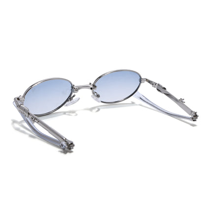 Oval Sunglasses for Men & Women (Light Blue Lens | Silver Frame - SLMG7776)