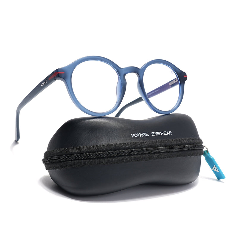 Voyage Blue Round Eyeglasses for Men & Women (SV008FMG7490-C6)