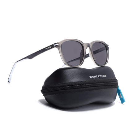 Wayfarer Polarized Sunglasses for Men & Women (Black Lens | Dakr Grey Frame - PMG7400)