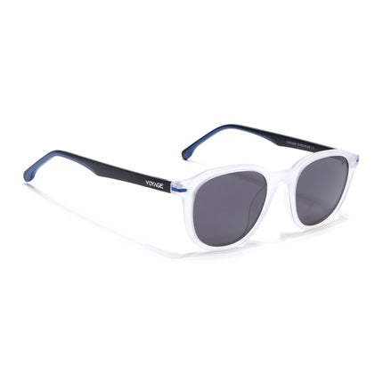 Wayfarer Polarized Sunglasses for Men & Women (Black Lens | Transparent Frame - PMG7404)