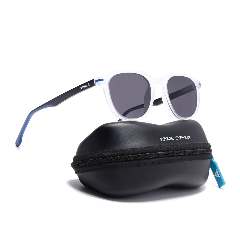 Wayfarer Polarized Sunglasses for Men & Women (Black Lens | Transparent Frame - PMG7404)