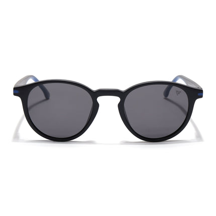 Round Polarized Sunglasses for Men & Women (Black Lens | Black Frame - PMG7405)