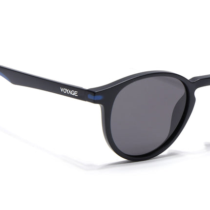 Round Polarized Sunglasses for Men & Women (Black Lens | Black Frame - PMG7405)