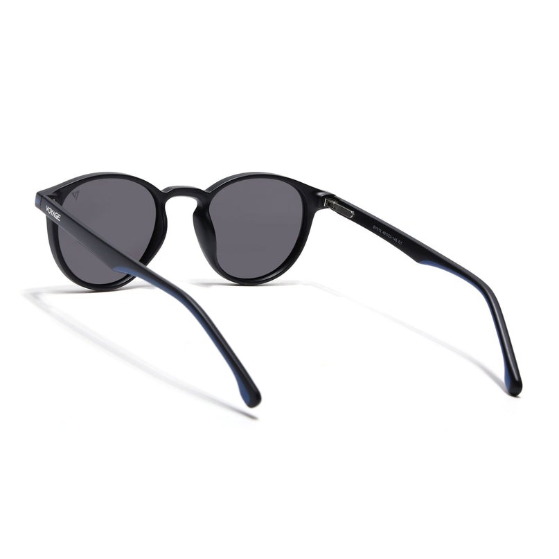 Round Polarized Sunglasses for Men & Women (Black Lens | Black Frame - PMG7405)