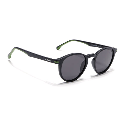 Round Polarized Sunglasses for Men & Women (Black Lens | Black Frame - PMG7406)