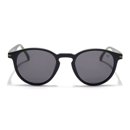 Round Polarized Sunglasses for Men & Women (Black Lens | Black Frame - PMG7406)
