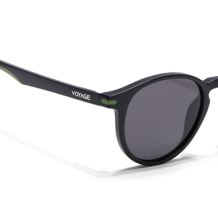 Round Polarized Sunglasses for Men & Women (Black Lens | Black Frame - PMG7406)