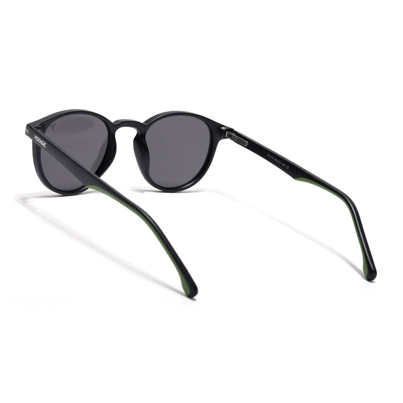 Round Polarized Sunglasses for Men & Women (Black Lens | Black Frame - PMG7406)