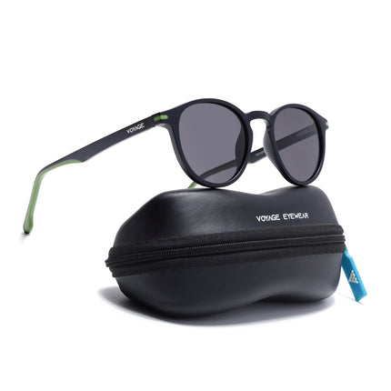 Round Polarized Sunglasses for Men & Women (Black Lens | Black Frame - PMG7406)