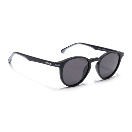 Round Polarized Sunglasses for Men & Women (Black Lens | Black Frame - PMG7407)