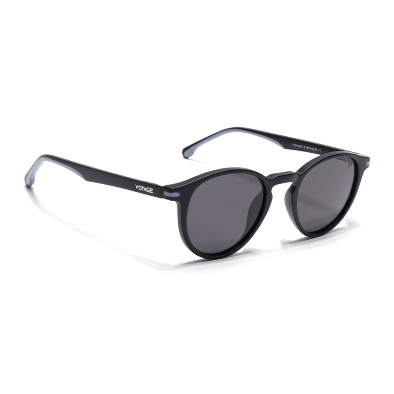 Round Polarized Sunglasses for Men & Women (Black Lens | Black Frame - PMG7407)