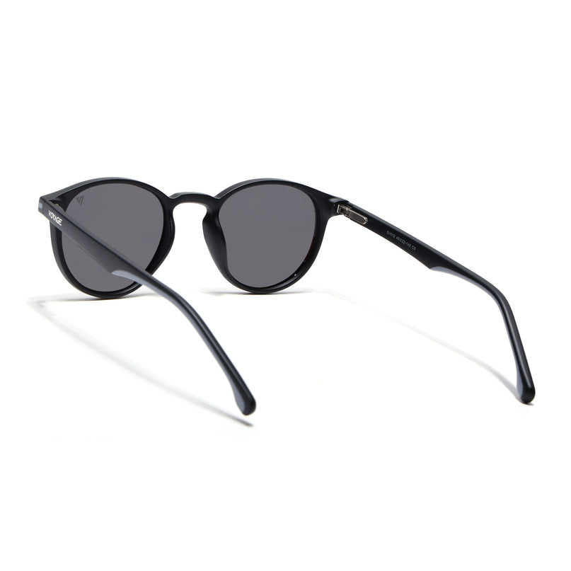 Round Polarized Sunglasses for Men & Women (Black Lens | Black Frame - PMG7407)