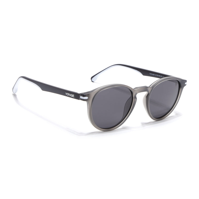 Round Polarized Sunglasses for Men & Women (Black Lens | Dakr Grey Frame - PMG7408)