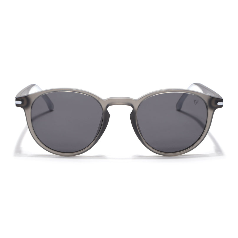 Round Polarized Sunglasses for Men & Women (Black Lens | Dakr Grey Frame - PMG7408)