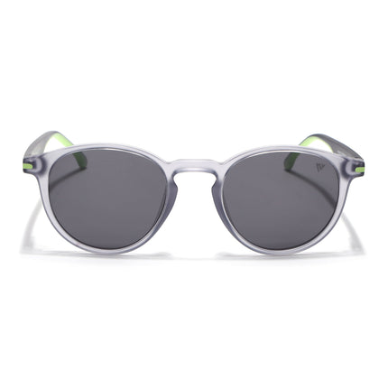 Round Polarized Sunglasses for Men & Women (Black Lens | Light Grey Frame - PMG7409)