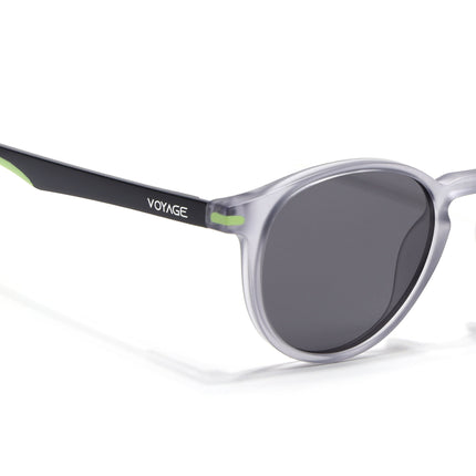 Round Polarized Sunglasses for Men & Women (Black Lens | Light Grey Frame - PMG7409)