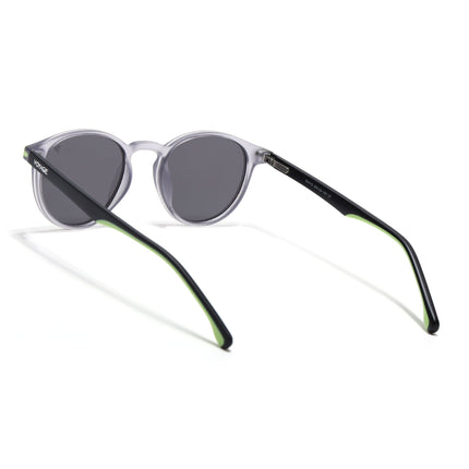 Round Polarized Sunglasses for Men & Women (Black Lens | Light Grey Frame - PMG7409)