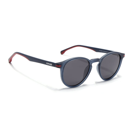 Round Polarized Sunglasses for Men & Women (Black Lens | Blue Frame - PMG7410)
