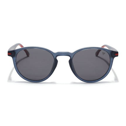 Round Polarized Sunglasses for Men & Women (Black Lens | Blue Frame - PMG7410)