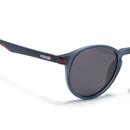 Round Polarized Sunglasses for Men & Women (Black Lens | Blue Frame - PMG7410)