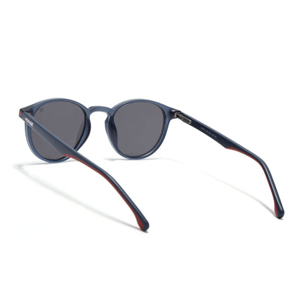 Round Polarized Sunglasses for Men & Women (Black Lens | Blue Frame - PMG7410)