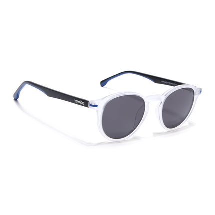 Round Polarized Sunglasses for Men & Women (Black Lens | Transparent Frame - PMG7412)