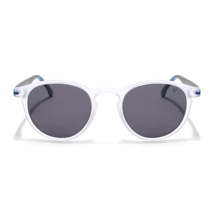 Round Polarized Sunglasses for Men & Women (Black Lens | Transparent Frame - PMG7412)