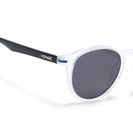 Round Polarized Sunglasses for Men & Women (Black Lens | Transparent Frame - PMG7412)