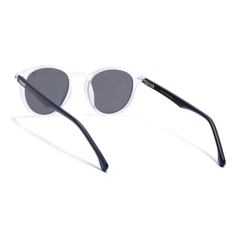 Round Polarized Sunglasses for Men & Women (Black Lens | Transparent Frame - PMG7412)