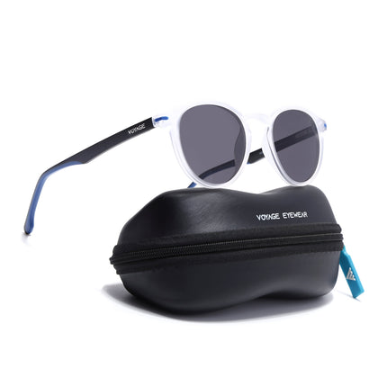 Round Polarized Sunglasses for Men & Women (Black Lens | Transparent Frame - PMG7412)